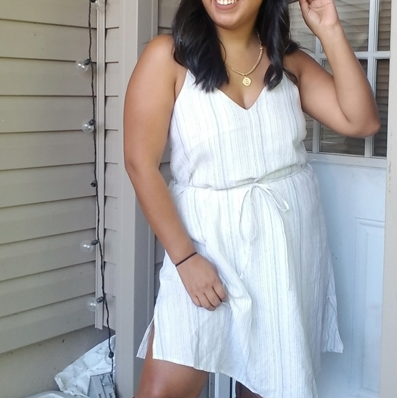 IVORY WHITE BLUE CREAM CAMI DRESS - Picture 3 of 9